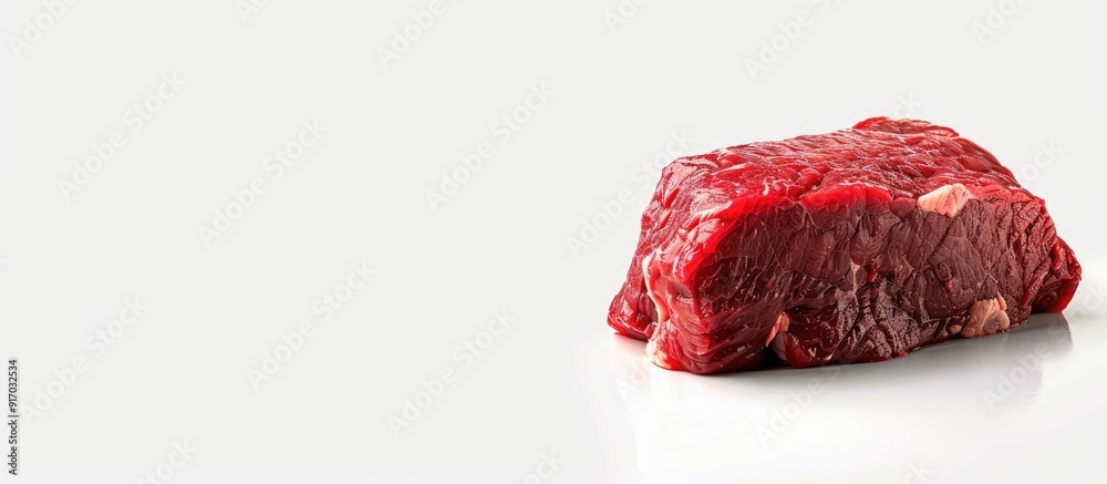 Poster a piece of raw beef with copy space image on a white background
