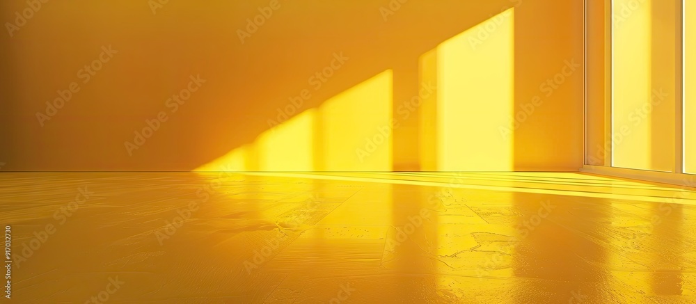 Leinwandbilder A yellow hue painted across the empty floor with ample space for additional elements in a copy space image