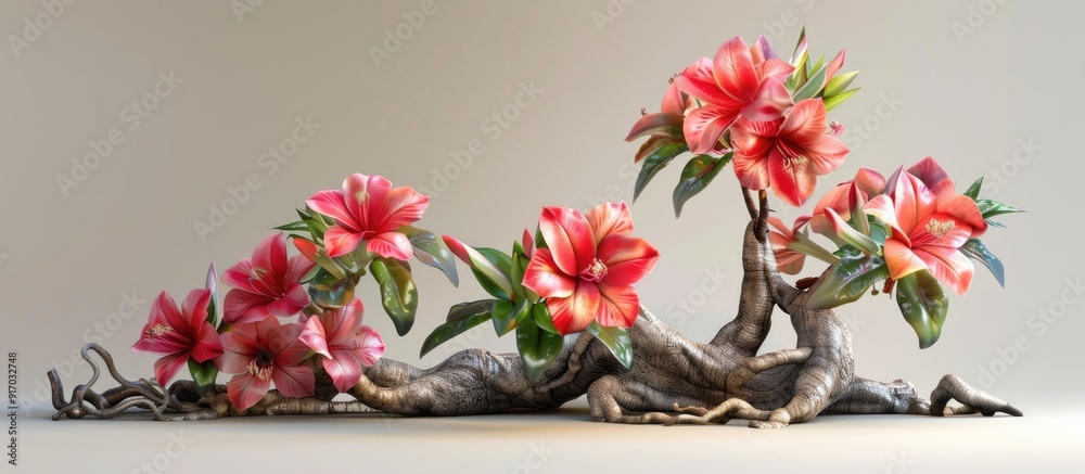 Aufkleber japanese cambodian or adenium is an ornamental plant with a large stem similar to a tuber lacking ca