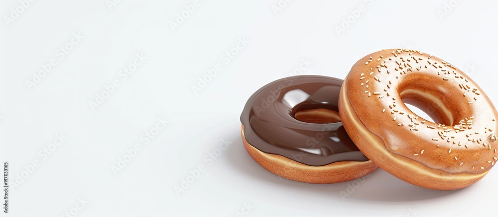 Poster Donuts in brown and beige colors on a plain white background with space for text or graphics. . image with copy space