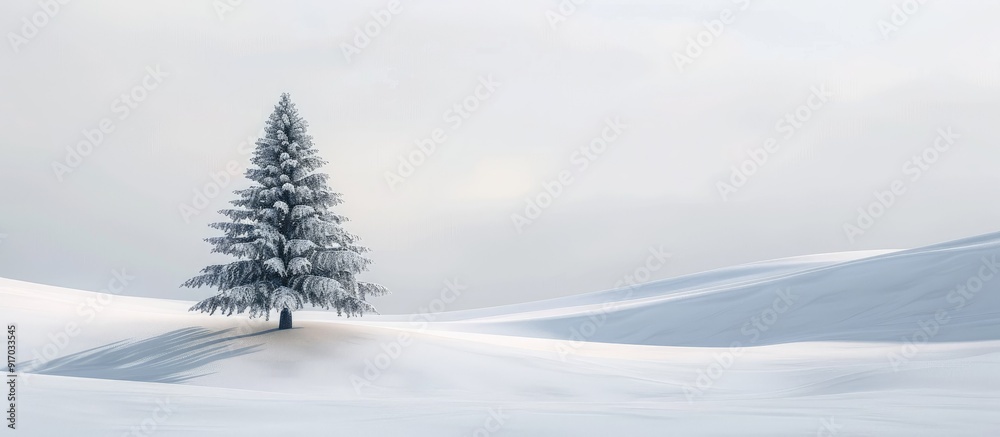 Poster a lone pine tree standing in a snowy landscape amidst a backdrop of white providing an ideal copy sp