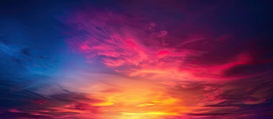 Romantic summer sunset with a colorful sky featuring hues of red orange yellow and purple over dark blue creating a picturesque twilight setting with a copy space image