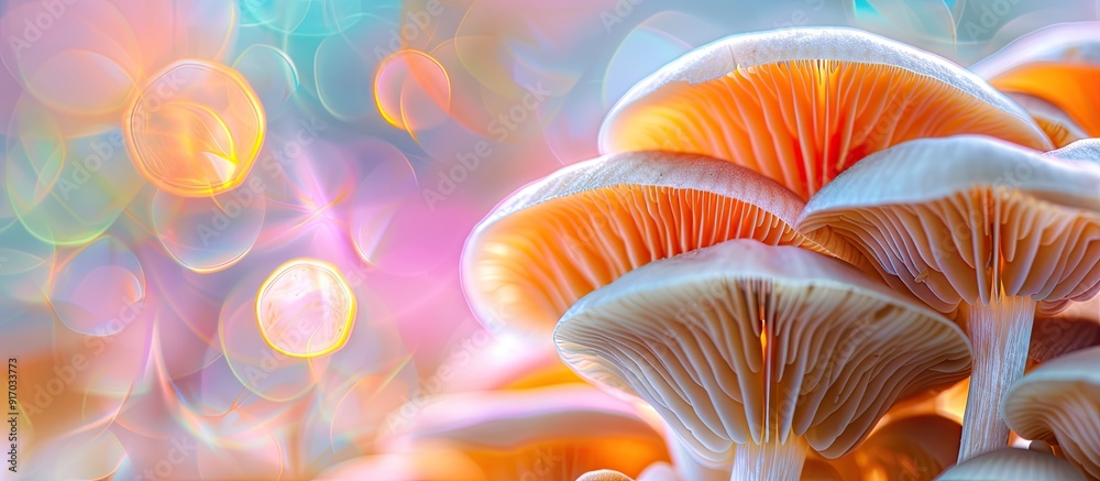 Aufkleber Macro image of Sajor caju Mushroom with abstract background and copy space image