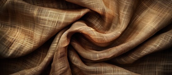 Fototapeta premium Natural textured brown linen fabric perfect for backgrounds with copy space image