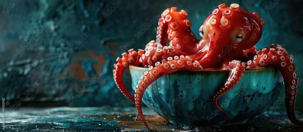 Poster squid tentacles marinated in a bowl with copy space image