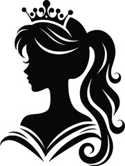 Silhouette of a girl with a crown on her head. Beauty salons and hair care symbols of princesses and Queen