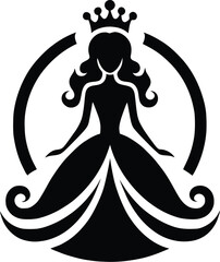 Silhouette of a girl with a crown on her head. Beauty salons and hair care symbols of princesses and Queen