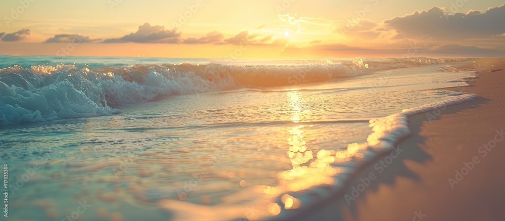 Poster High quality photo of a beautiful seascape captured during the golden hour with plenty of copy space image