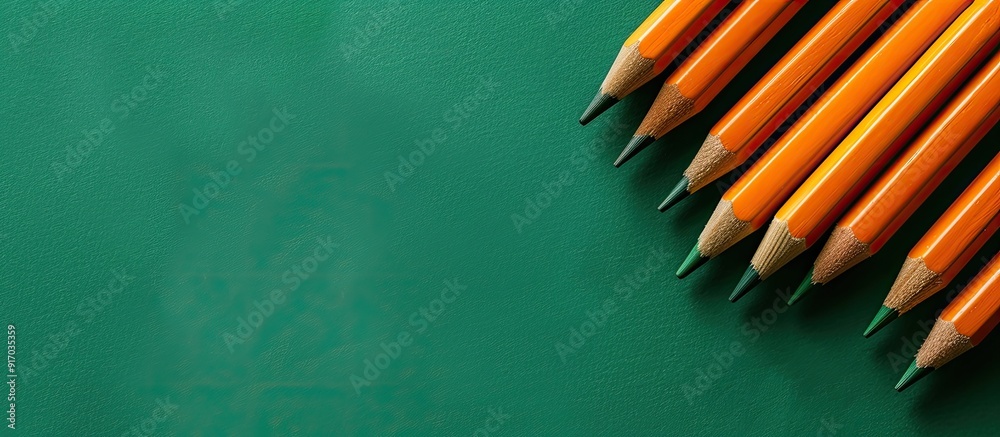 Poster Education theme with pencils on a green background creating a copy space image