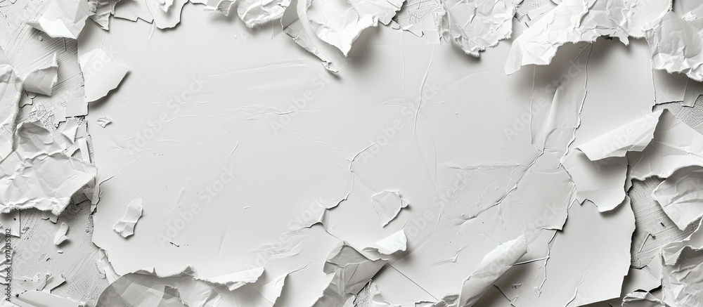 Poster Assorted ripped paper pieces with a white color on a neutral gray backdrop with copy space image available