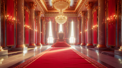 Obraz premium Red carpet leading to a king thrones inside of the palace castle