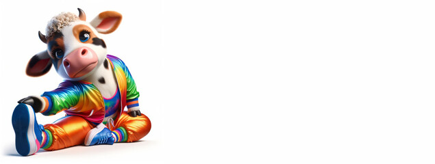 Cow Doing Scratching. Animal Mascot Avatar Portrait. Yoga Sport Club Advertising Flyer Or Card Template Illustration.	