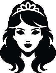 Silhouette of a girl with a crown on her head. Beauty salons and hair care symbols of princesses and Queen