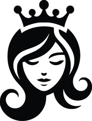 Silhouette of a girl with a crown on her head. Beauty salons and hair care symbols of princesses and Queen