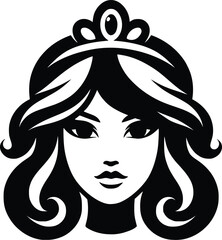 Silhouette of a girl with a crown on her head. Beauty salons and hair care symbols of princesses and Queen