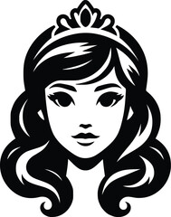 Silhouette of a girl with a crown on her head. Beauty salons and hair care symbols of princesses and Queen