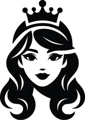 Silhouette of a girl with a crown on her head. Beauty salons and hair care symbols of princesses and Queen