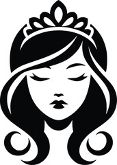 Silhouette of a girl with a crown on her head. Beauty salons and hair care symbols of princesses and Queen