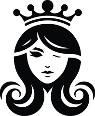 Silhouette of a girl with a crown on her head. Beauty salons and hair care symbols of princesses and Queen