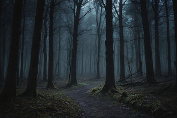 Fototapeta premium Spooky Dark Forest Halloween Background