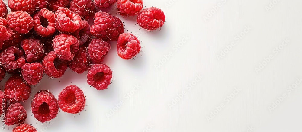 Poster ripe raspberries with a white background ideal for copy space image