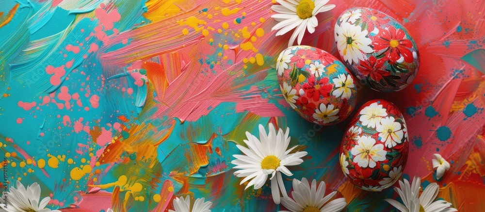 Aufkleber floral easter eggs with a colorful background perfect for a copy space image
