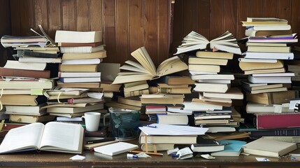 Obraz premium A Pile of Books on a Shelf