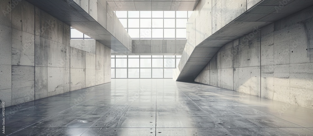 Poster Urban setting with a contemporary structure on an empty floor leaving a blank area incorporated for a copy space image