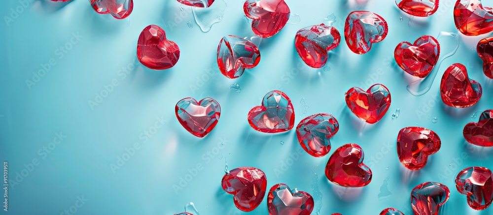 Aufkleber minimalistic valentine s day background showcasing a pattern of translucent red glass hearts over bl