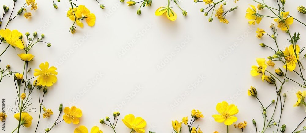 Poster Copy space image of yellow flowers surrounding a white backdrop perfect for adding text