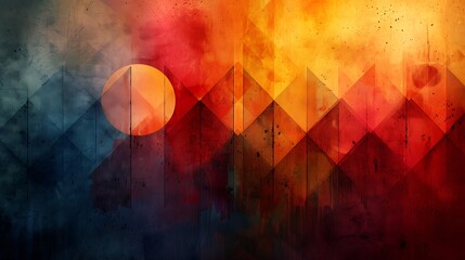 Naklejka premium A watercolor design of geometric abstract shapes, vibrant and neutral colors, triangles, circles, squares, soft gradients, seamless pattern, modern and dynamic, hd quality, natural look.