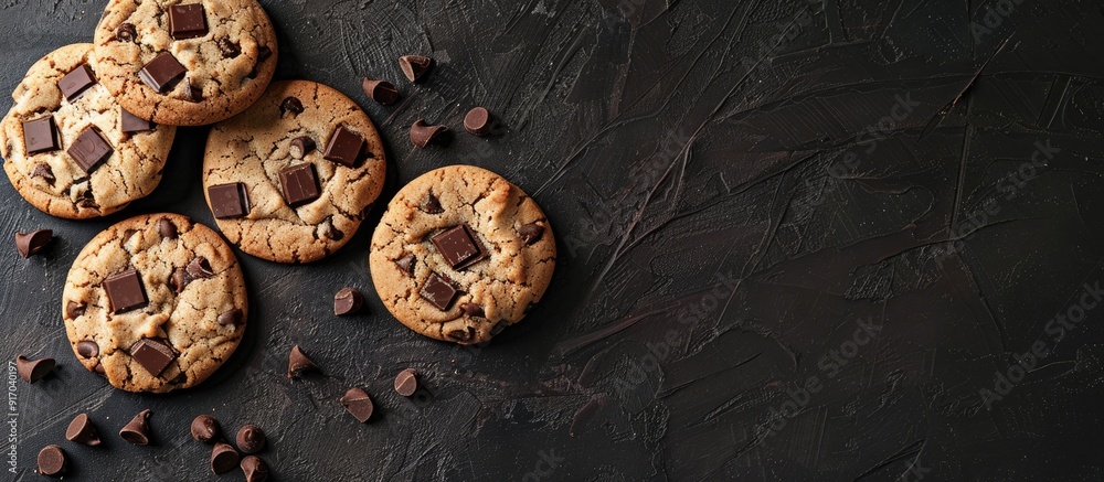 Aufkleber cookies filled with dark chocolate surrounded by a blank area for an image. copy space available