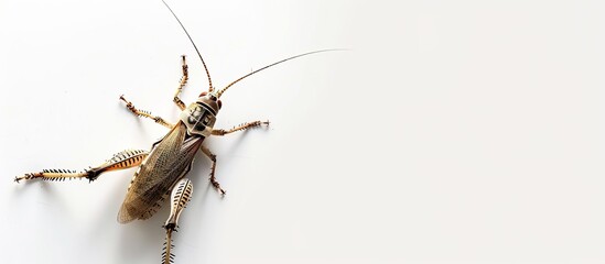 Cricket captured in high angle view set against a white background providing ample copy space image