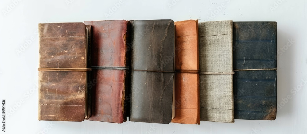 Fototapete leather notebooks displayed on a white background with copy space image