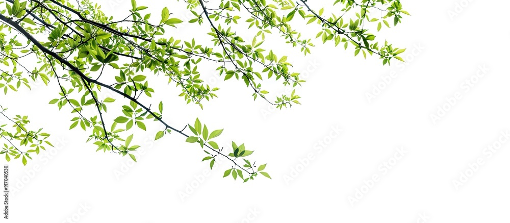 Poster green tree branches isolated on white backdrop with copy space image