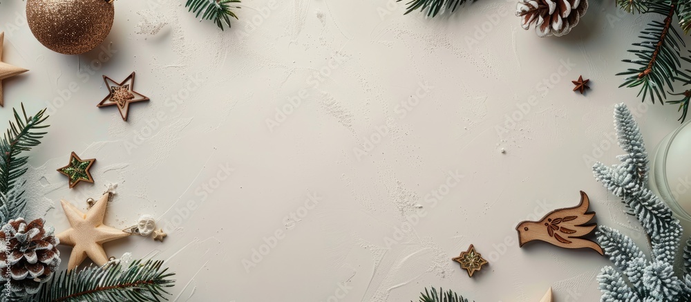 Leinwandbilder minimalistic top down view of a festive flat lay for new year and christmas featuring items like fir