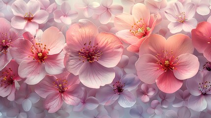 A watercolor pattern depicting spring blossoms, including cherry blossoms, magnolias, and dogwoods, soft pinks and whites, detailed petals, seamless design, ethereal and fresh, hd quality,