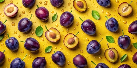 A purple pattern with fresh plums