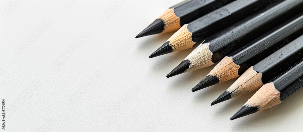 Poster Black pencils on a white backdrop with space for text in the image. copy space available