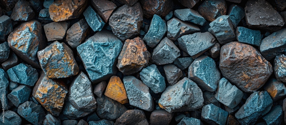 Fototapete close up image of texture on railway stones with copy space image