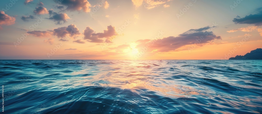Poster High quality photo of a beautiful seascape captured during the golden hour with plenty of copy space image