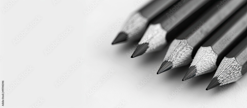 Poster Black pencils on a white backdrop with space for text in the image. copy space available