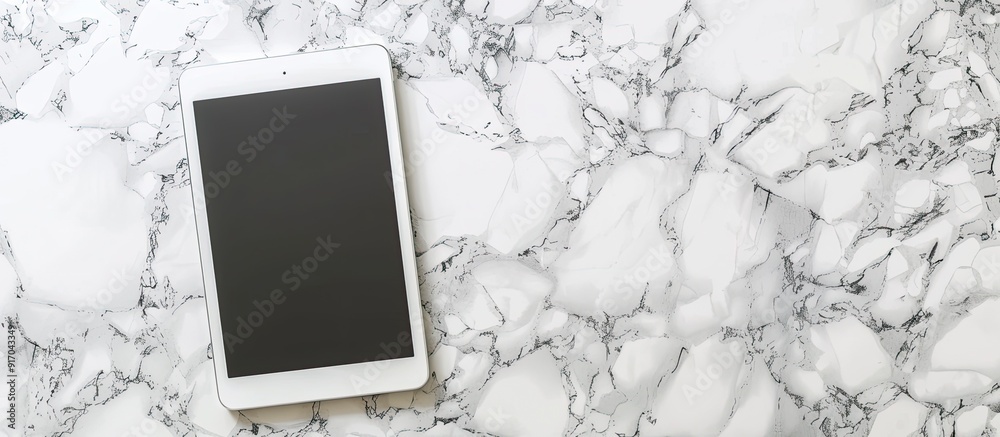 Aufkleber Vertical white marble surface with an empty generic tablet PC creating a visually appealing copy space image