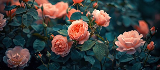 Roses blooming in spring beautifully showcased in a copy space image