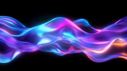 Abstract glowing wave of pink, blue, and orange light on a black background.