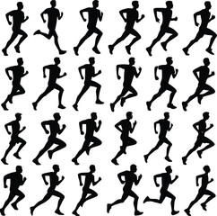 Running man and woman black silhouette isolated vector illustration. Running couple, jogging couple.