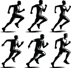 Running man and woman black silhouette isolated vector illustration. Running couple, jogging couple.