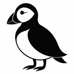 Puffin isolated on white background, Puffin vector illustration, bird on a branch vector art, Puffin silhouette, bird vector icon, Puffin on a branch line art, eps