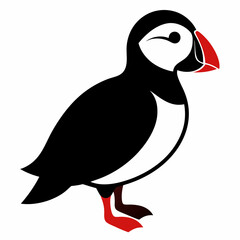 Puffin isolated on white background, Puffin vector illustration, bird on a branch vector art, Puffin silhouette, bird vector icon, Puffin on a branch line art, eps