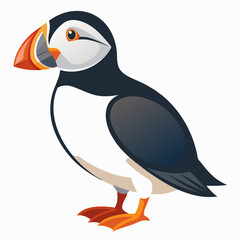 Puffin isolated on white background, Puffin vector illustration, bird on a branch vector art, Puffin silhouette, bird vector icon, Puffin on a branch line art, eps